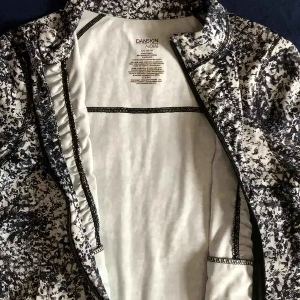 Danskin Now Girl’s L Gray/Black‎ Pixel Print Smooth Knit Track Jacket